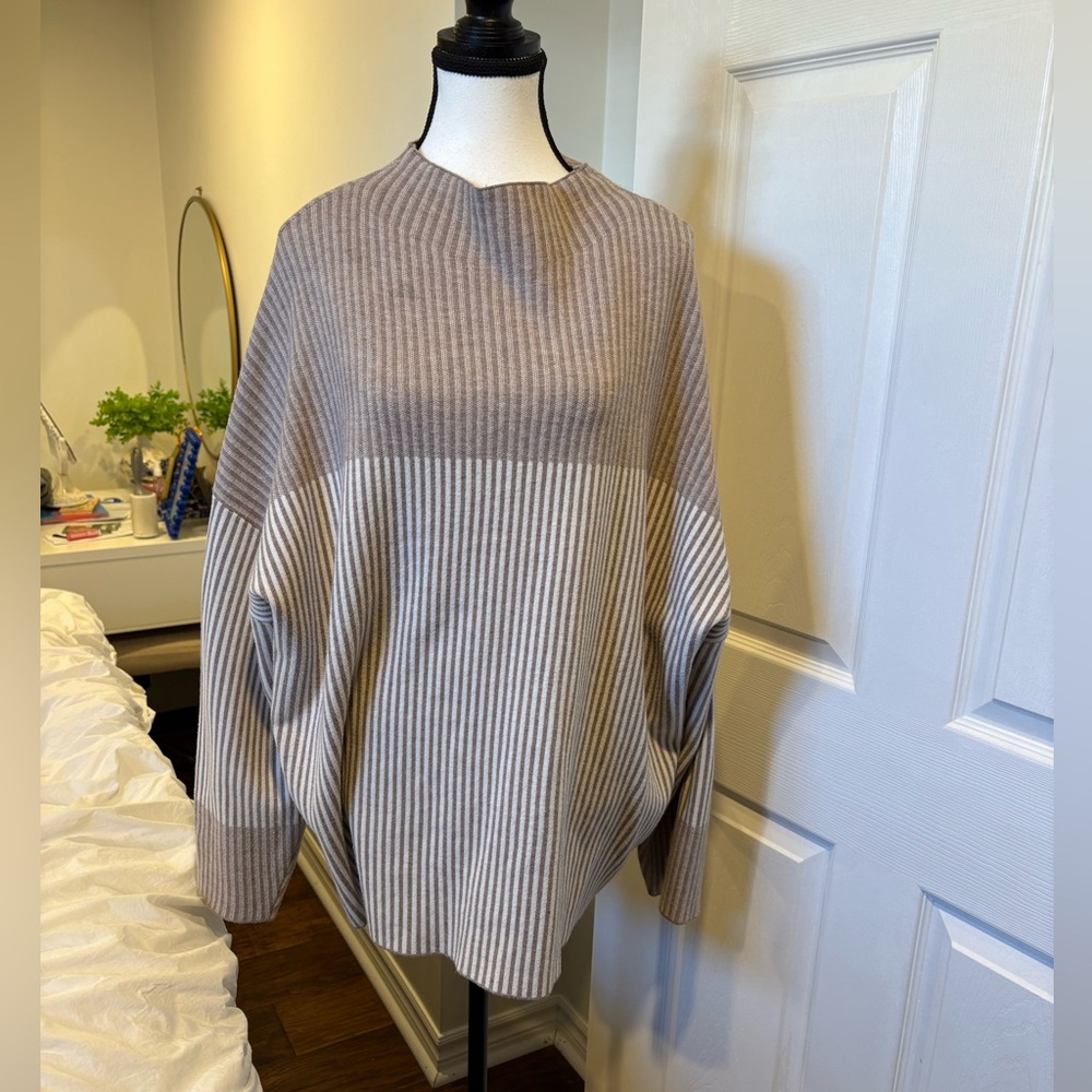Rachel Zoe Oversized Striped Tunic Sweater Taupe Cream 3X